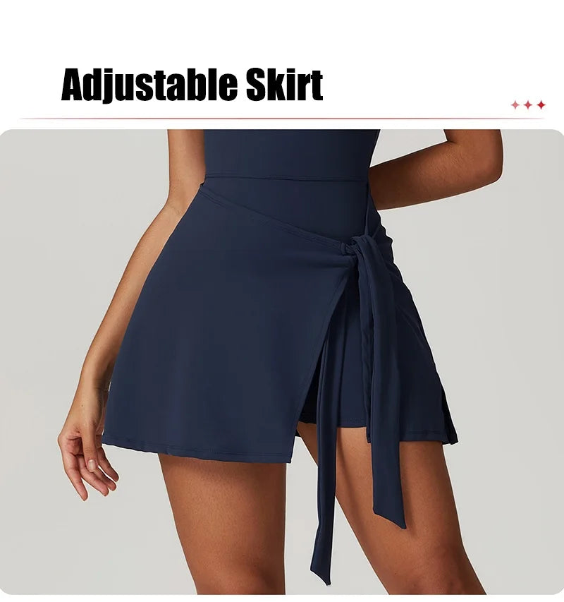 Cloud Hide SEXY Tennis Skirts Sports Dress Golf Gym Yoga Dresses Women Girl Running Workout Long Skirt Fitness One Piece Dress