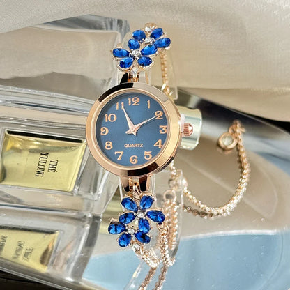 Live burst new diamond set flowers color diamond simple fashion pull bracelet watch women's watch