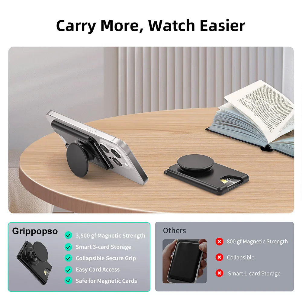 Grippopso Universal Magnetic Wallet With Expanding Phone Grip,Phone Card Holder Solid SocketWallet For IPhone Samsung Wallets