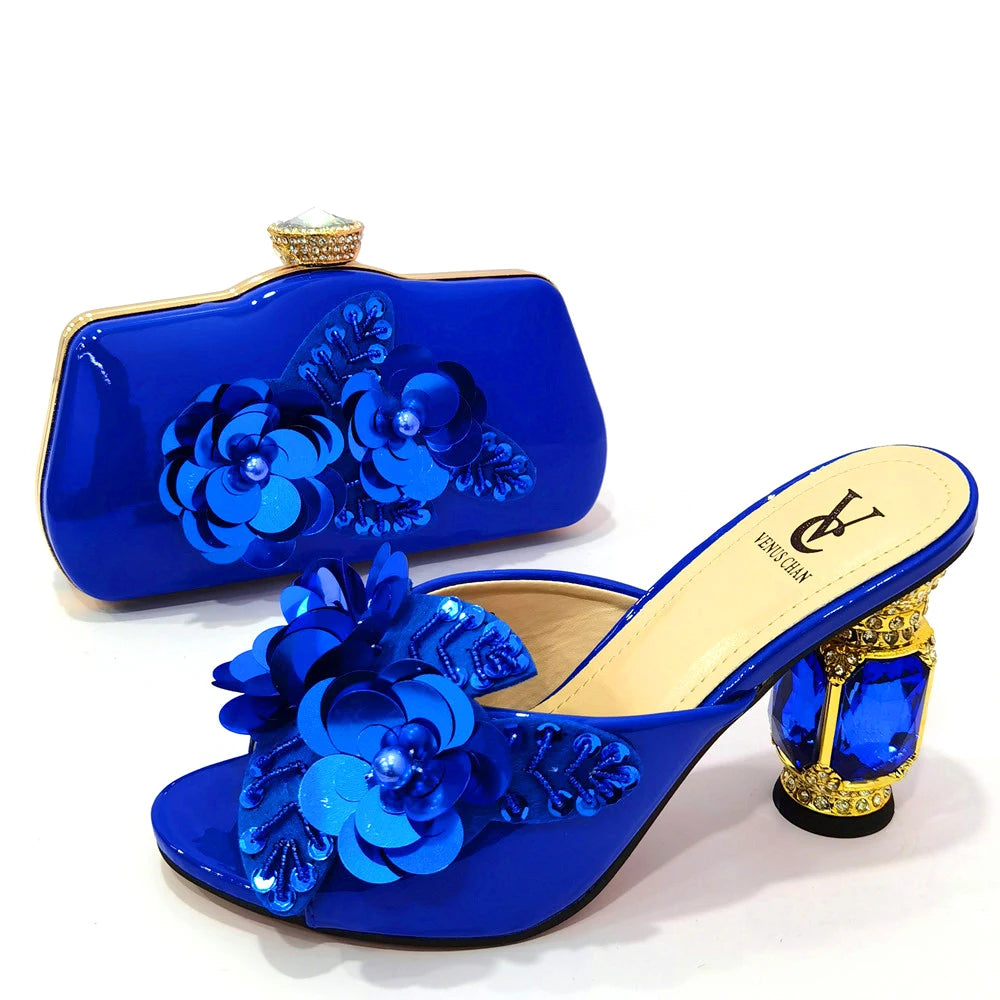 Matching Shoes and Bags: Green Color Pointed Wine Glass Heel Design Ladies Shoes