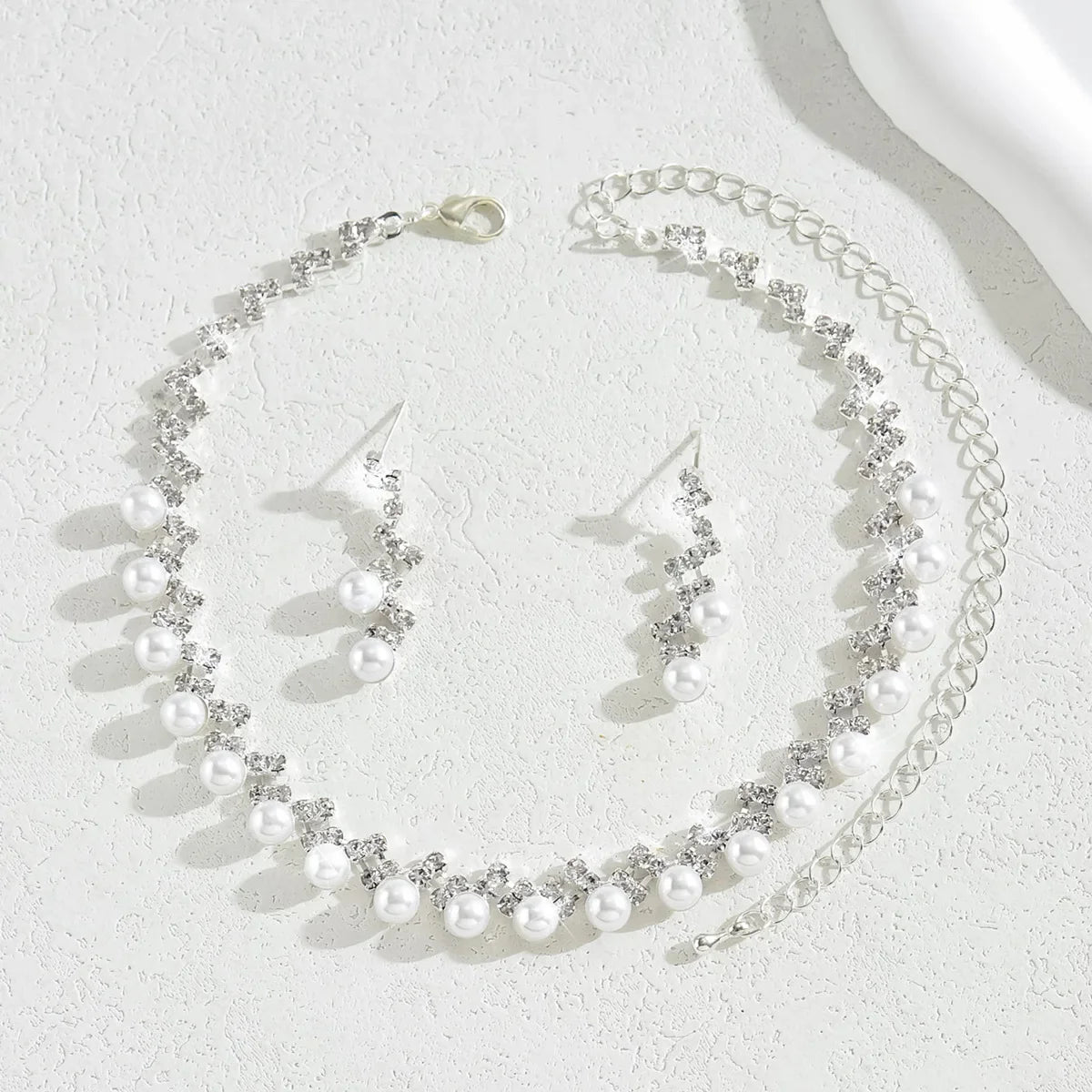 TREAZY Silver Color Pearl Crystal Bridal Jewelry Sets Wave Shape Choker Necklace Earrings Sets for Women Wedding Jewelry Sets