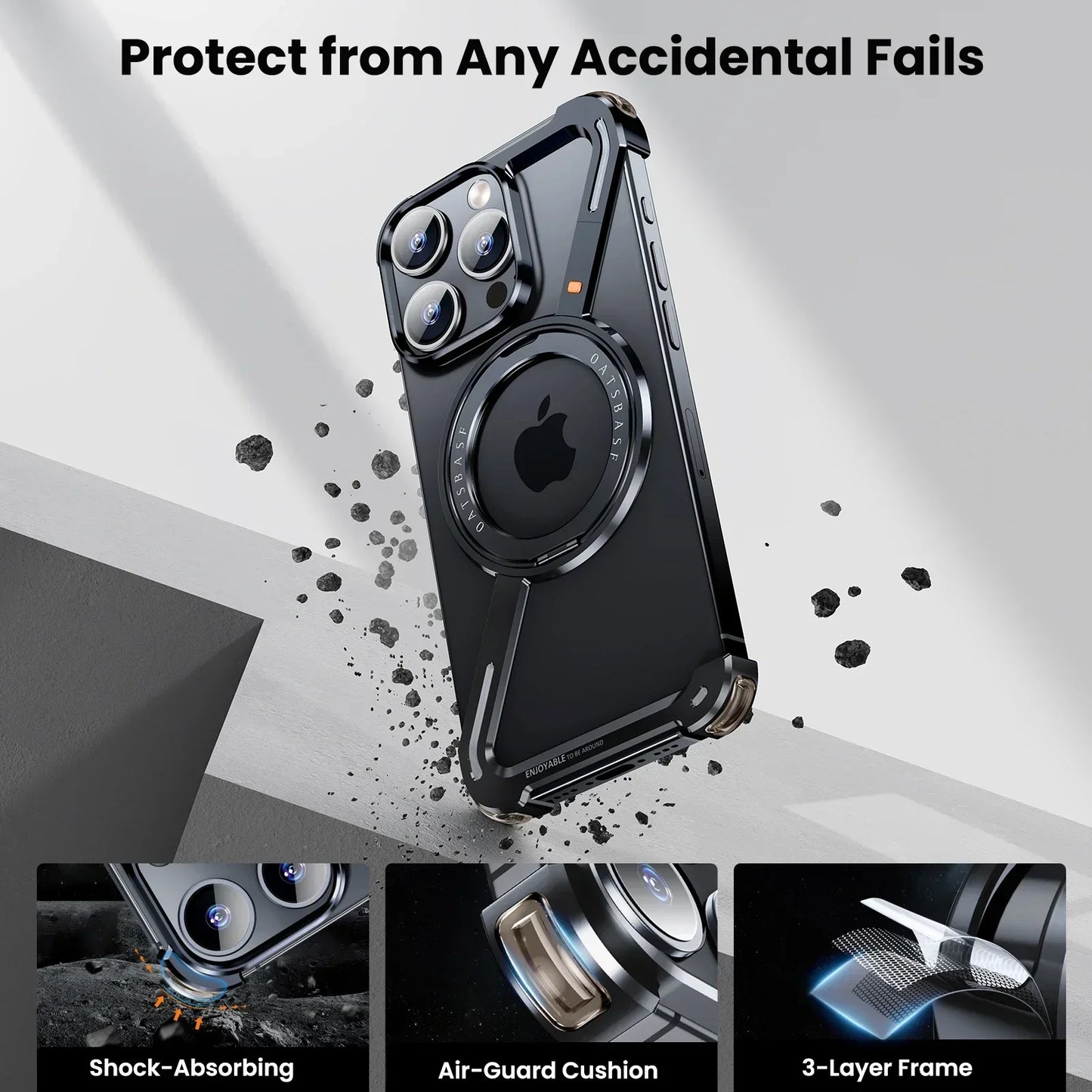 Magnetic Z Shape Metal Phone Case For iPhone 17 Air 15 16 Pro Max Shockproof Bumper With 360° Rotation Holder Protective Cover