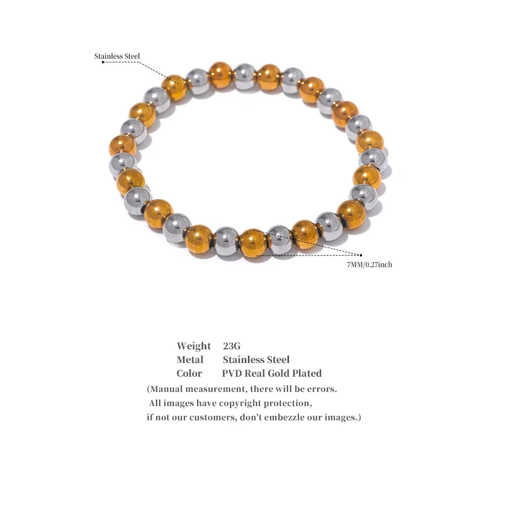 Yhpup 3/4/5/6 MM Stainless Steel Beads Daily Handmade Elastic Bracelet Bangle Waterproof Wrist Wholesale Gold Color Jewelry Men