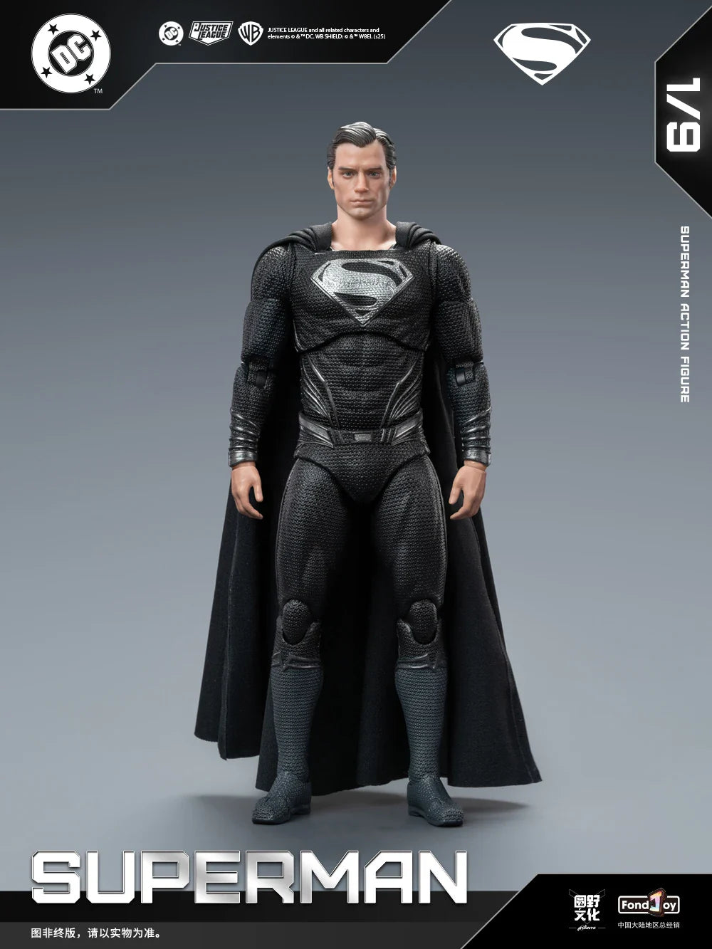Genuine FondJoy Black Superman 2.0 Action Figure DC Zack Snyder'S Justice League Figures 1/9 Super Man PVC Model Doll Toy Kid