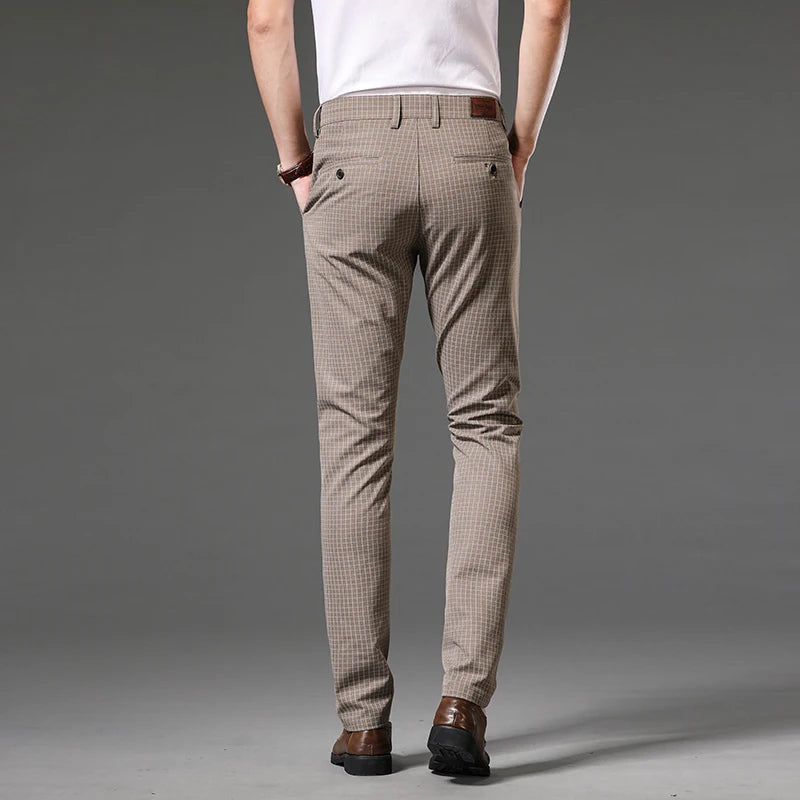 Clothing Spring Summer Plaid Pants Men Business Red Khaki Grey Suit Pant