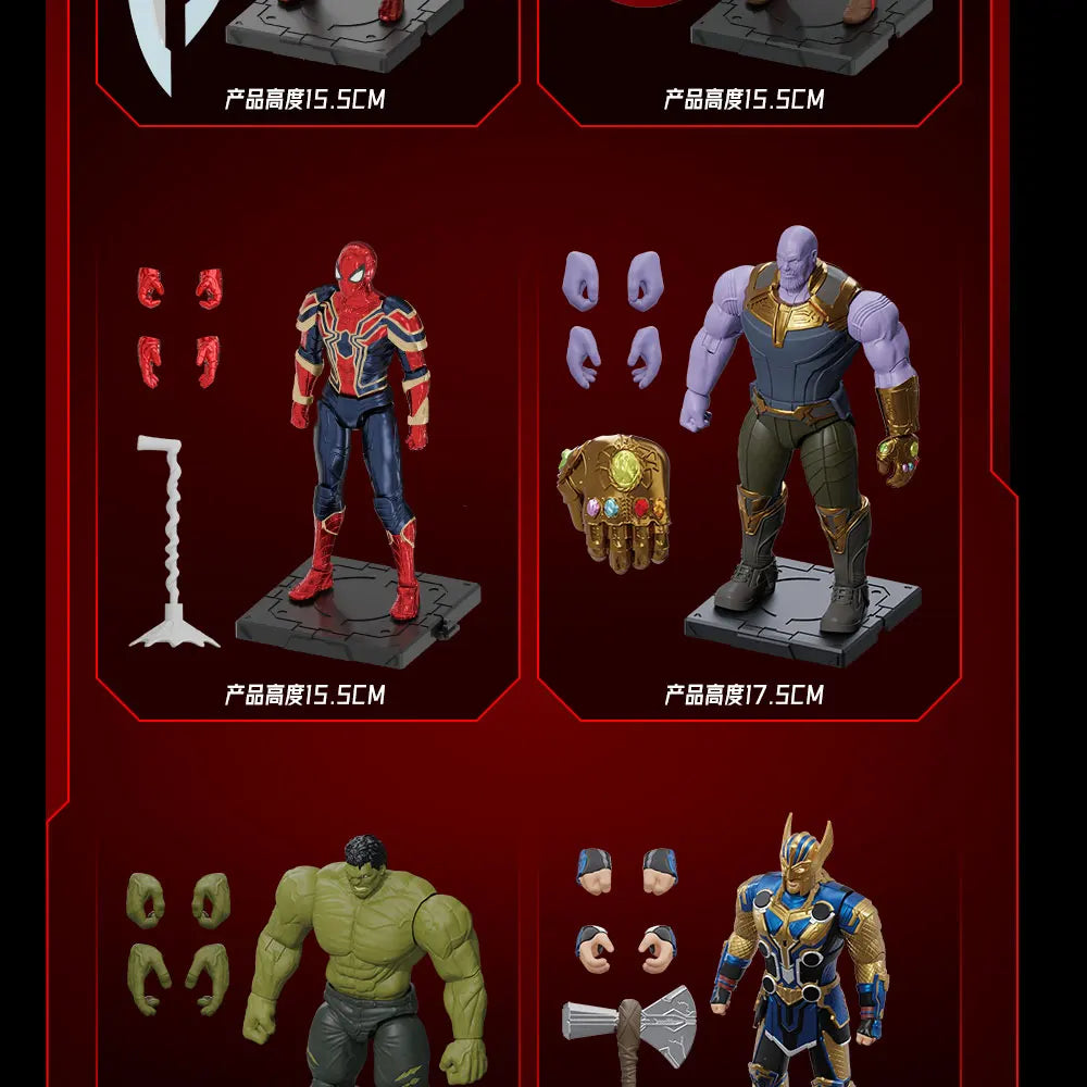 The Avengers Original Fondjoy Iron Man MK50 Iron Spider Thor Thanos Hulk Action Figure Model Movable Figurine Collection Kid Toy