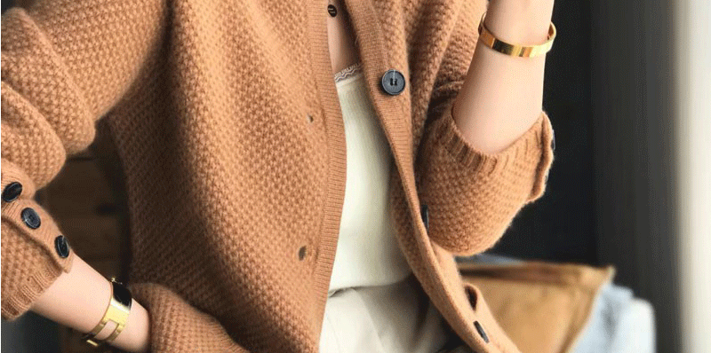 Autumn Winter Thickened 100% Cashmere Wool Cardigan Women Stand Neck