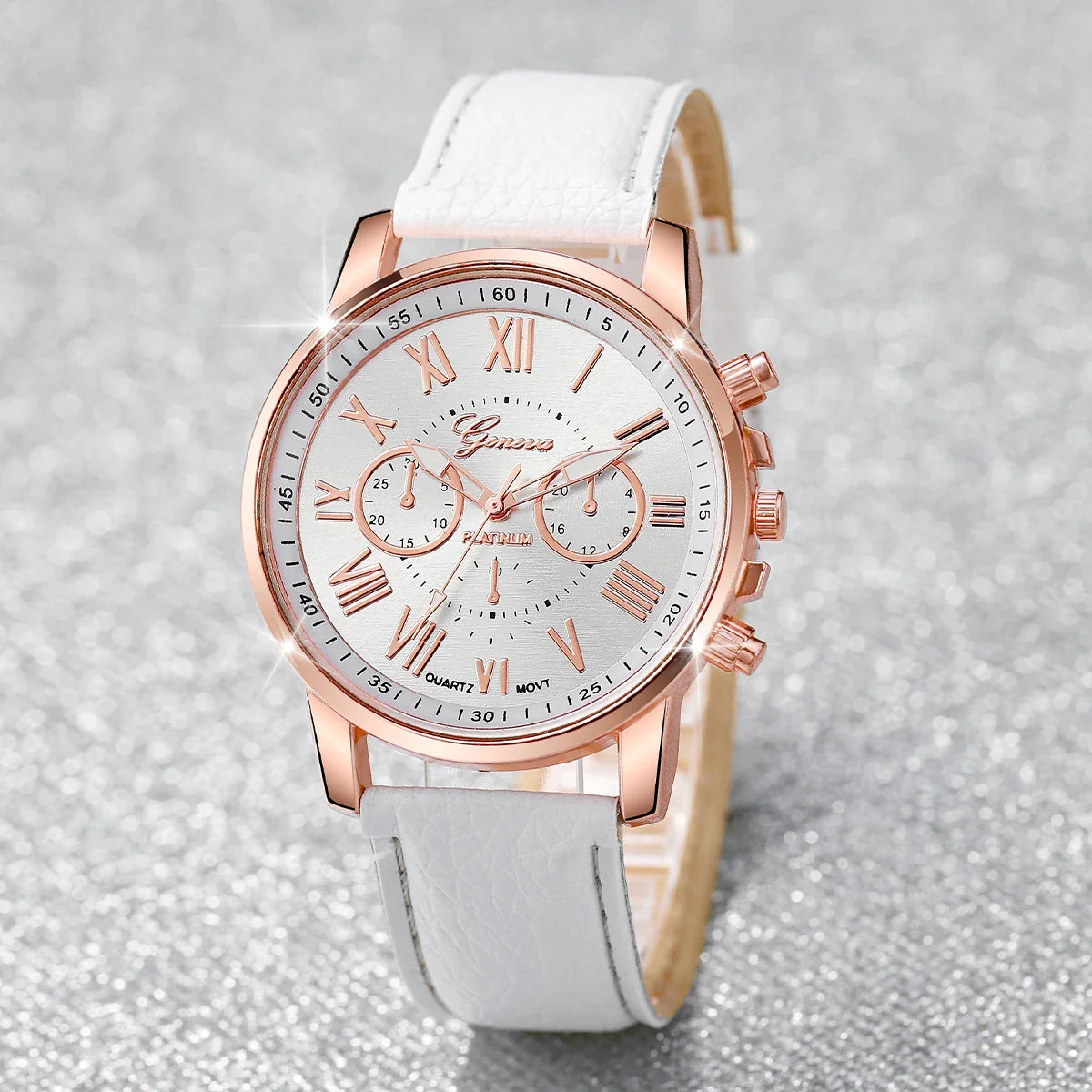 3/5PCS Women's Watch Fashion Roma Dial Leather Band Quartz Watches Pearls Jewelry Set(Without Box)