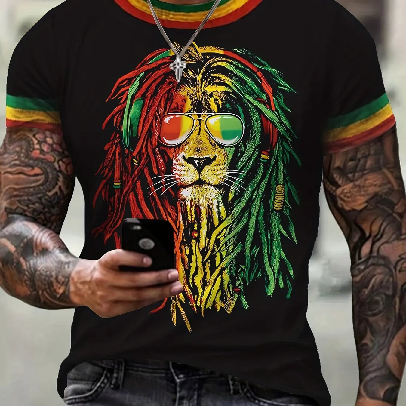 Lion and Crown Cool 3D Graphic Printing Men's Novelty Short Sleeve Round Neck T-shirt, Summer Outdoor
