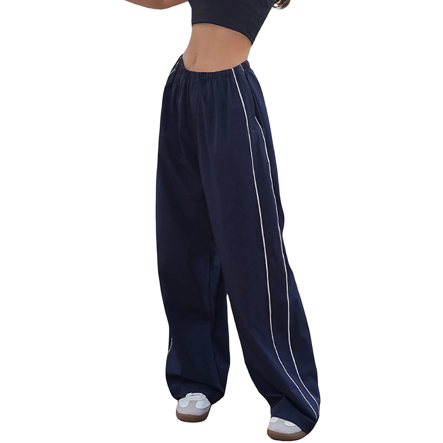 Y2K Baggy Cargo Pants for Women Drawstring Elastic Low Waist Parachute Pants