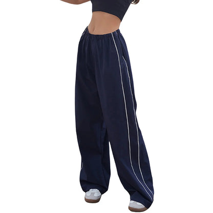 Y2K Baggy Cargo Pants for Women Drawstring Elastic Low Waist Parachute Pants