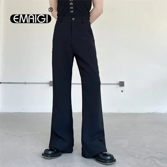 Men Vintage Casual Flared Pants Harajuku Streetwear Fashion Retro Suit Boot Cut Pant