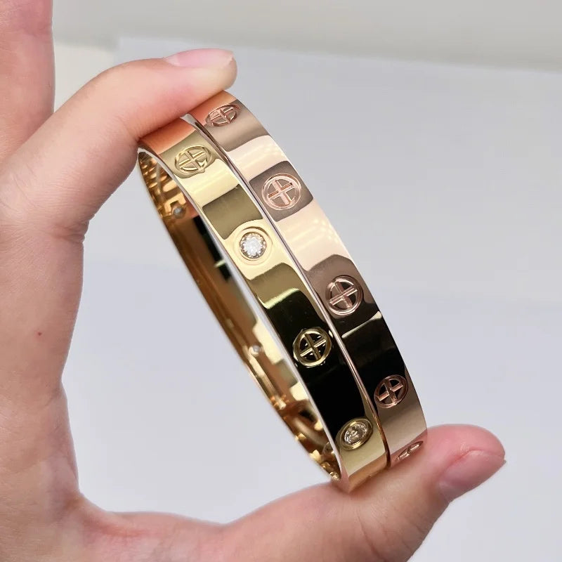 Stainless Steel Couple Bracelet for Women Men Love Cross Zircon Cartierred Bangle Valentine's Day Gift Anniversary Jewelry