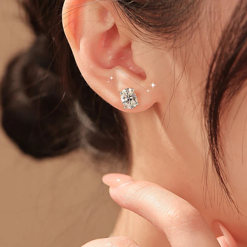 Smyoue Each 1-4CT Oval Cut Certified Moissanite Stud Earrings for Women Ideal Cut Gemstone 100% 925 Sterling Silver Plated 18k