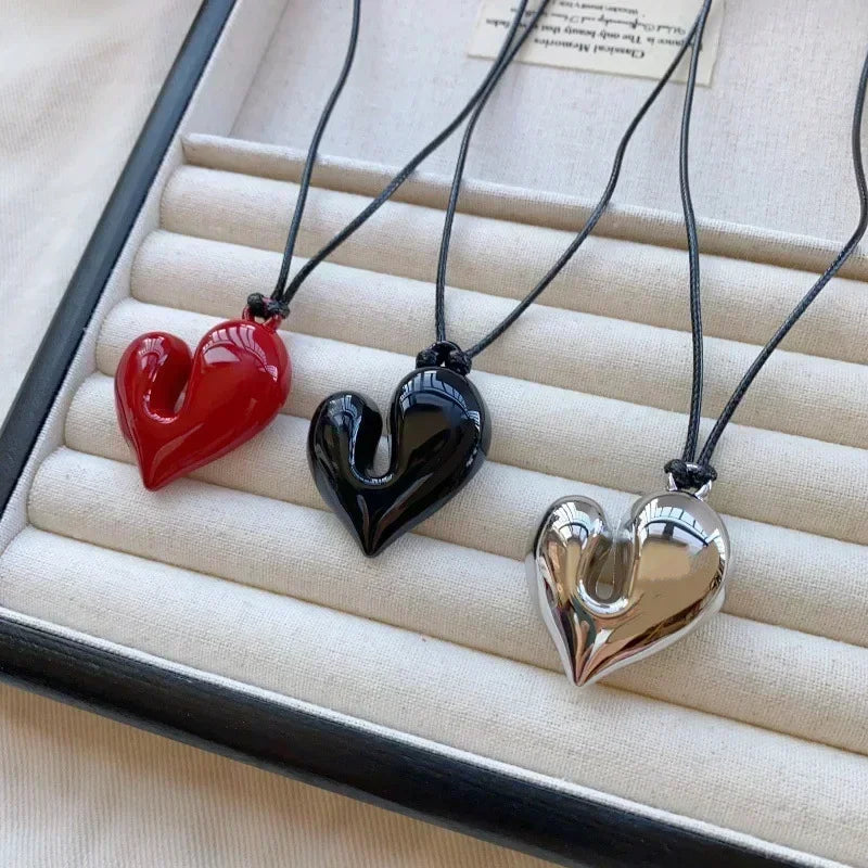 LATS New Heart Pendant Necklace for Women Men 85CM Adjustable Pull-out Sweater Chain Fashion Jewelry Accessory Gift