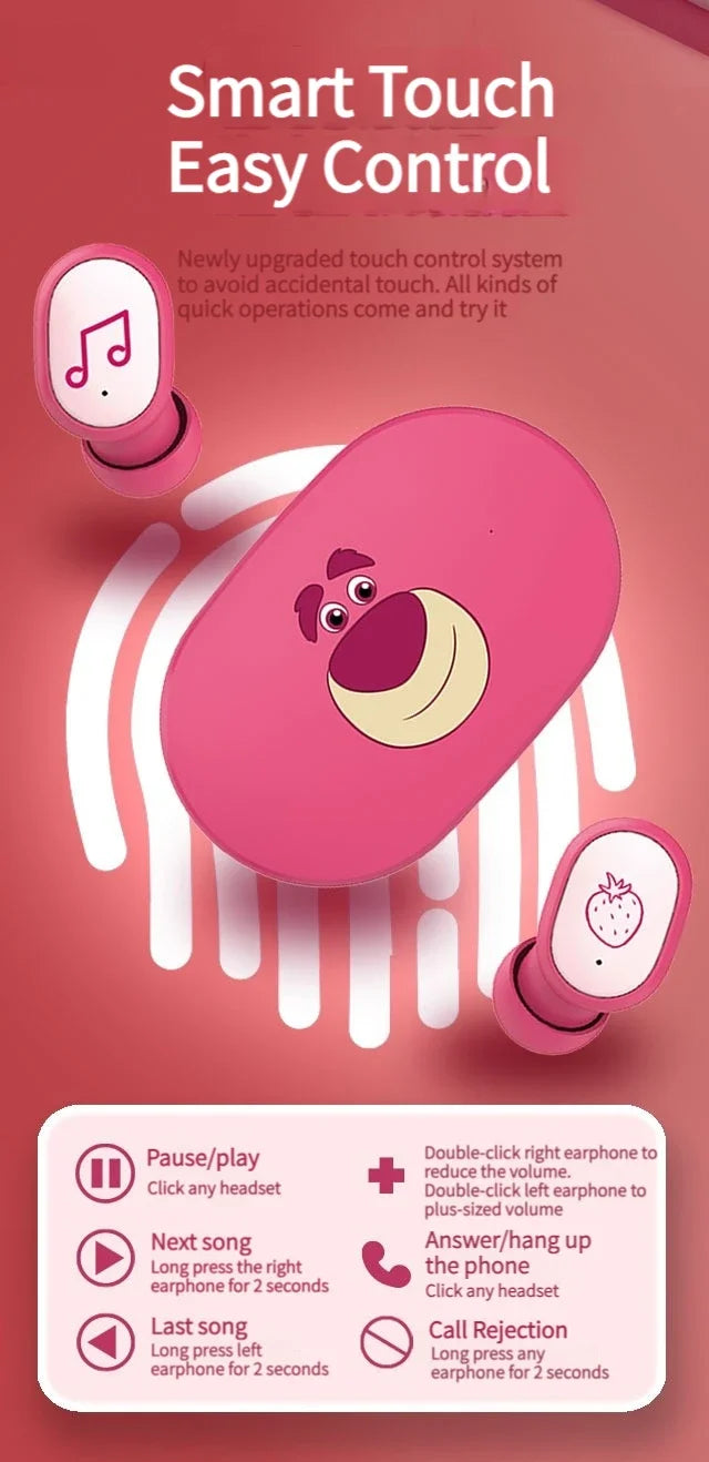 Disney Original Earbuds E6S Mini Cartoon Wireless Earphones Bluetooth 5.3 HIFI Sound Noise Reduction Headphone Long Battery Life