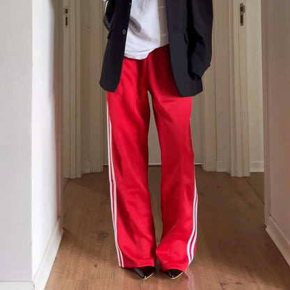 Women's y2k Aesthetic Striped Print Pants Loose Elastic Waist Drawstring Straight Leg