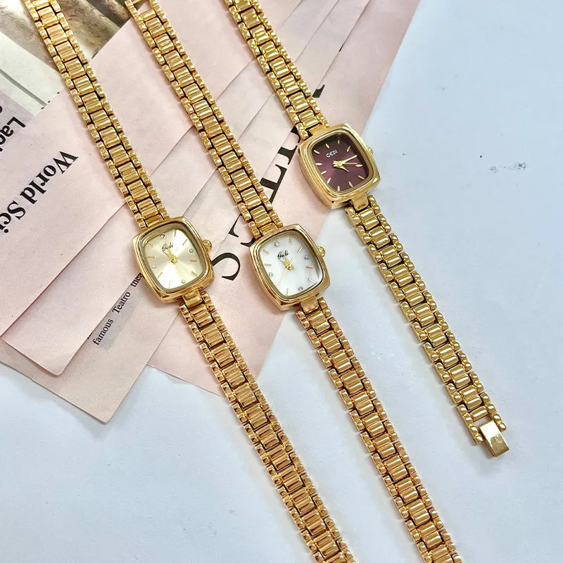 Bracelet Watch Retro TV niche high-end Gold Watches steel strip Waterproof Small Dial Women's Fashion Quartz Clock Wristwatches