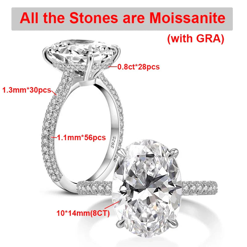 BXINY 8CT Oval Cut All Moissanite Ring 925 Sterling Silver for Women Sparkling Lab Diamond Wedding Band Jewelry with Certificate