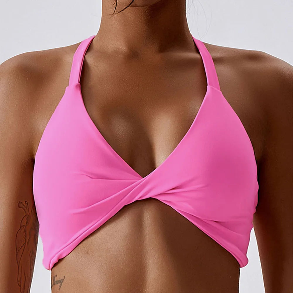 Bras Solid Halter Neck High Elastic With Removable Padded Gym Crisscross