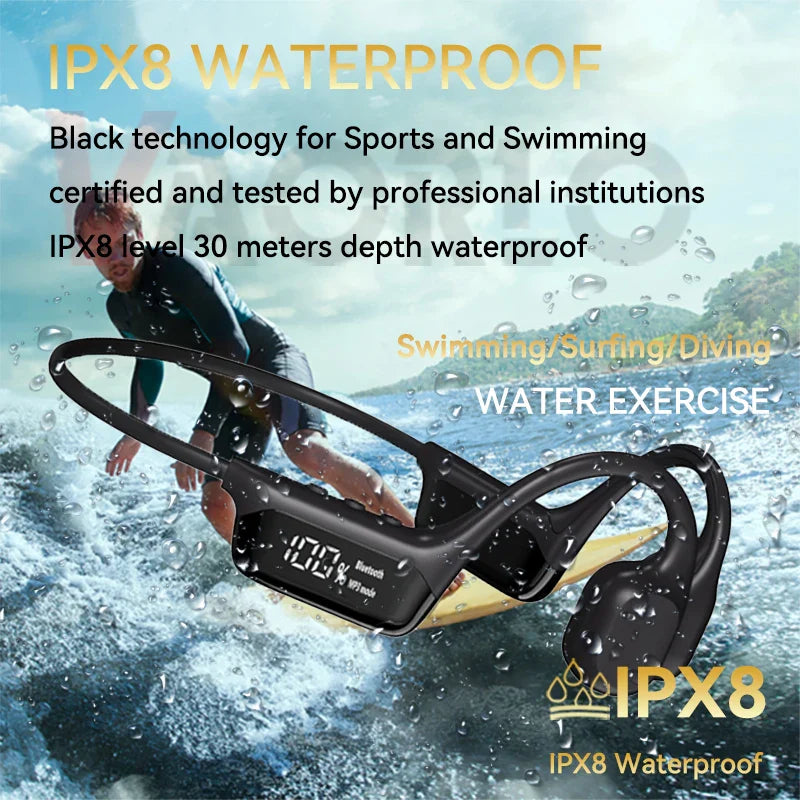 Swimming Earphone IPX8 Waterproof Bone Conduction Headphones MP3 Player Wireless Bluetooth 5.4 Headset LED Display With 32G RAM