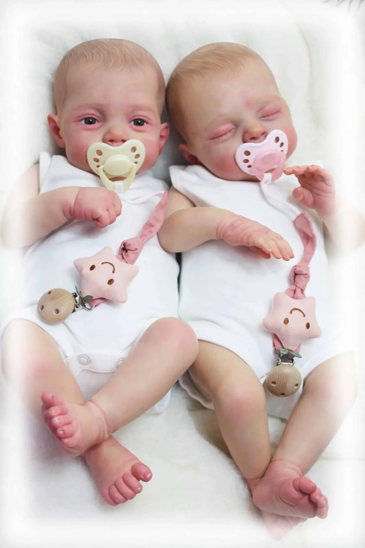 NPK 18inch Irys & Lily Twins Reborn Baby Doll Handmade 3D Skin Multiple Layers Painting Collectible Lifelike Art Doll