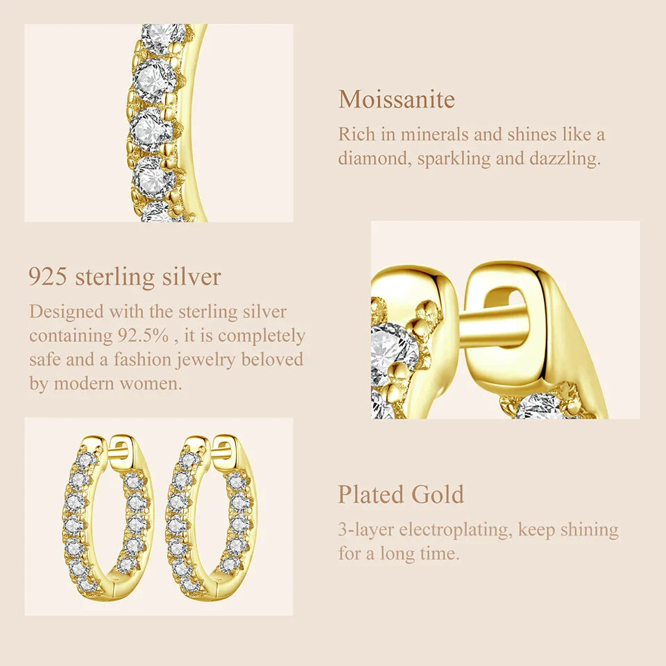 BAMOER Gold Moissanite Hoop Earrings for Women, 925 Sterling Silver D Color Round Cut Lab Diamond Hypoallergenic Earrings