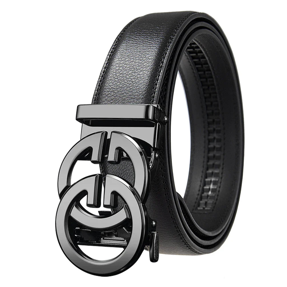 Fashion design belt for men, alloy buckle high quality PU leather automatic belt, adjustable ratchet business casual men's belt