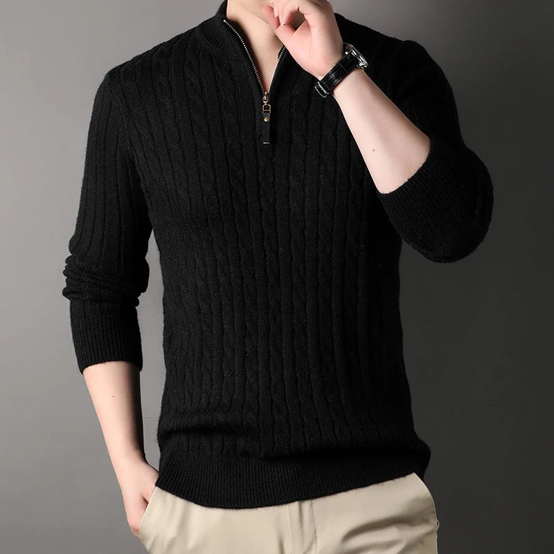 Winter Men's Quarter Zip Sweater Slim Fit Casual Knitted Turtleneck Pullover