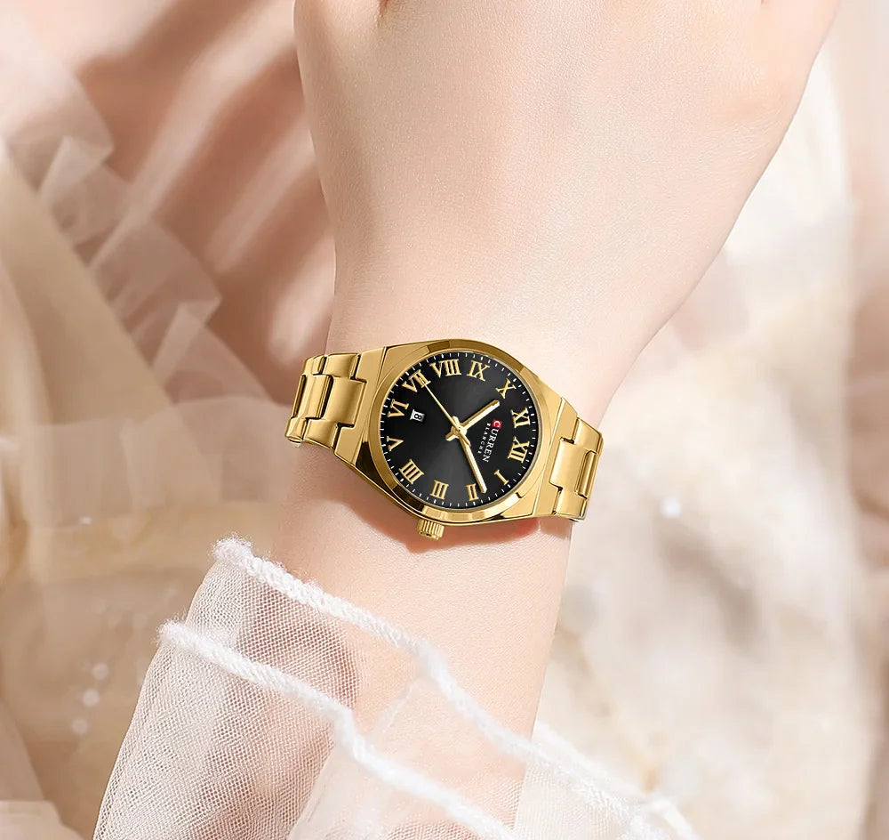 CURREN Luxury Women Watches Fashion Casual FemaleLadies Stainless Steel Quartz Wristwatches Life Waterproof Girlfriend Gift