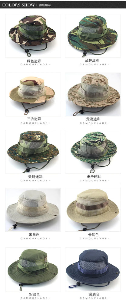 Camouflage Tactical Cap Boonie Bucket Hat Caps Camo Men Outdoor Sports