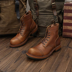 Tooling Work Boots Genuine Leather Luxury Designer Men Shoes Vintage Riding Boots