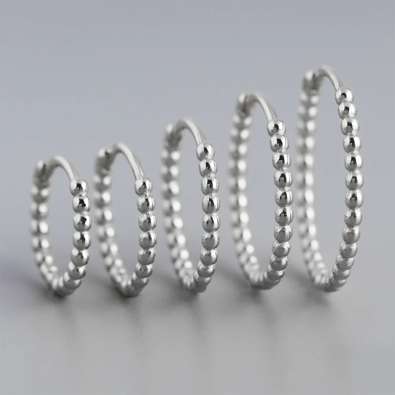 WANTME 925 Sterling Silver Fashion Minimalist Beads Huggies Hoop Earrings for Women Trend Charm Ear Buckle Bohemian Jewelry Gift