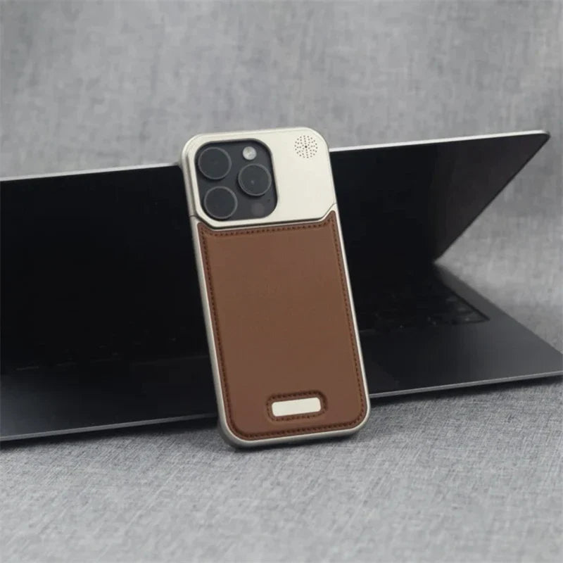 Aluminum Alloy Leather Magnetic Phone Case For iPhone 17 16pro 15 14 Pro Max Wireless Charging Metal Frameless Shockproof Cover