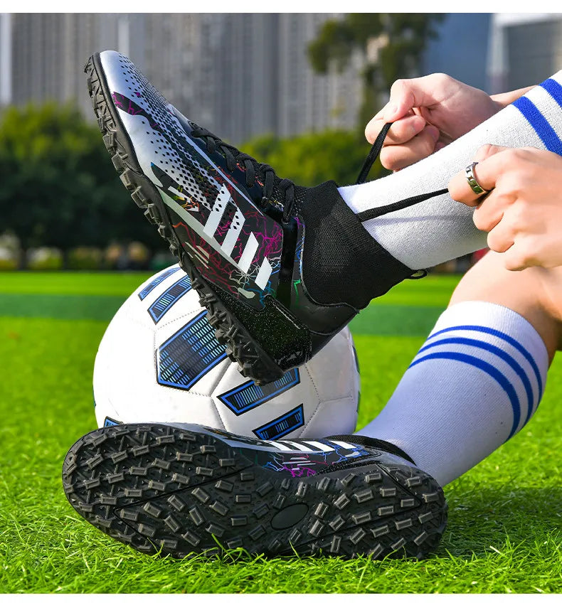 Black Red Men's Football Boots Size 47 Non-slip Turf Soccer Shoes for Men