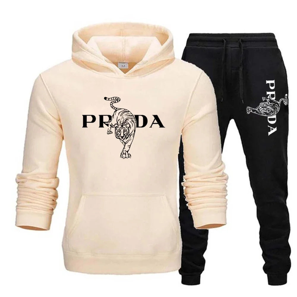 The men's outdoor fitness sweatshirt and pants set for autumn and winter includes a long-sleeved sports shirt and casual pants