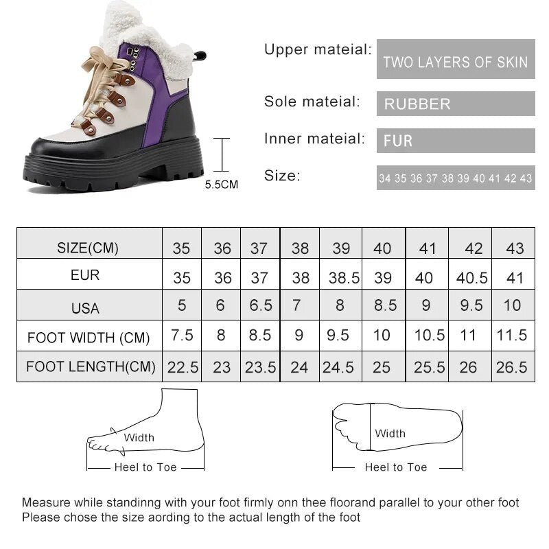 Women Snow Boots Genuine Leather Platform Winter Women Ankle Boots