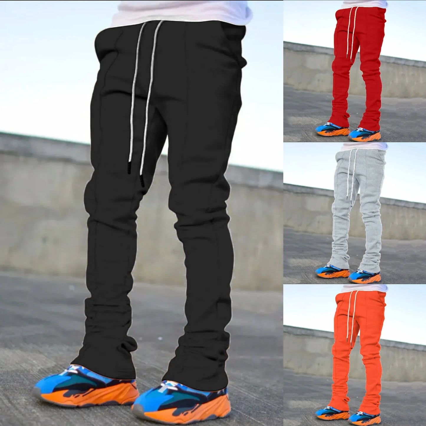 Plus Size Cargo Stacked Pants Sweat Pants Street Wear New Design Custom Flare Men