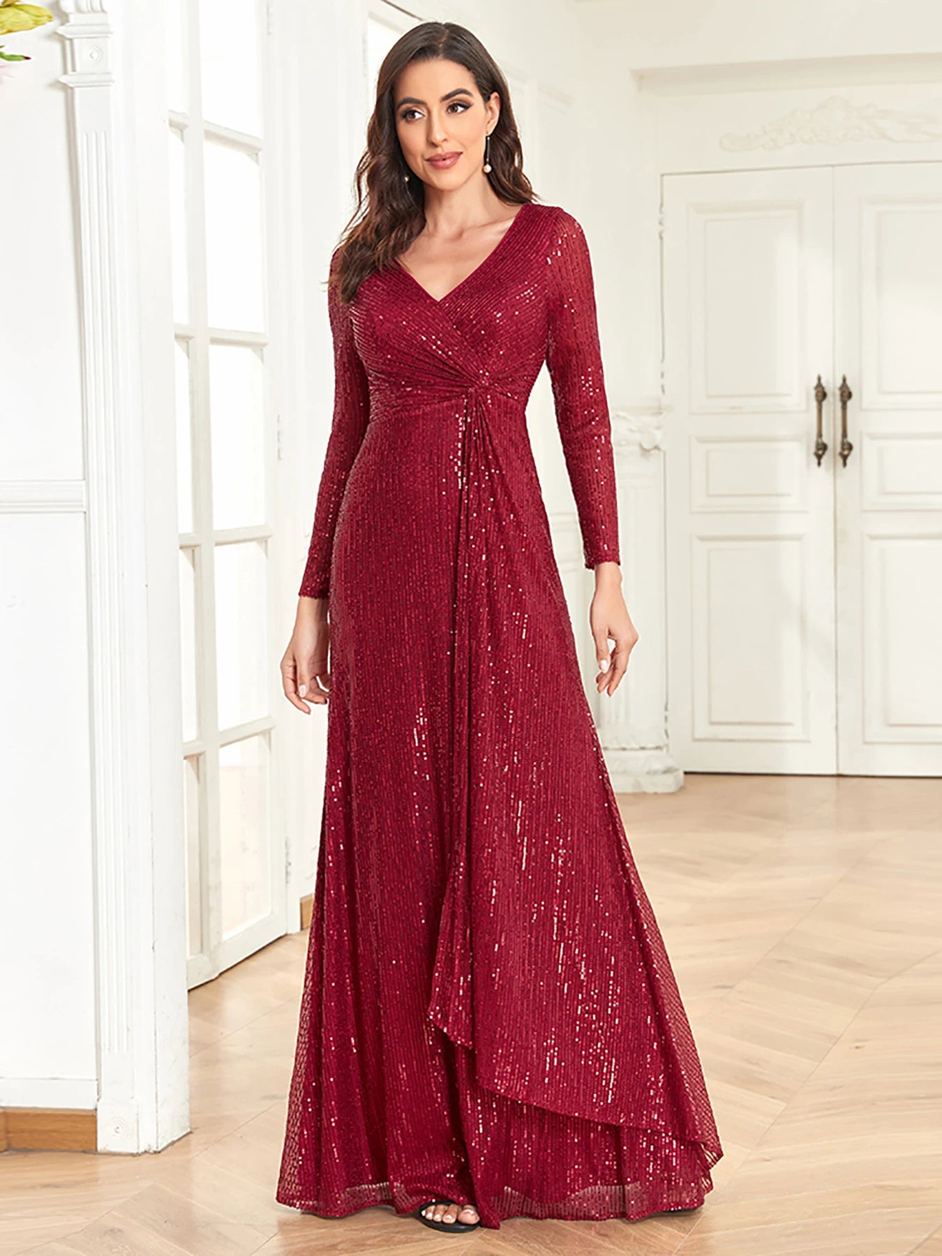 Homecoming Dresses: V-Neck Evening Dresses Wedding Party Sequins For Women