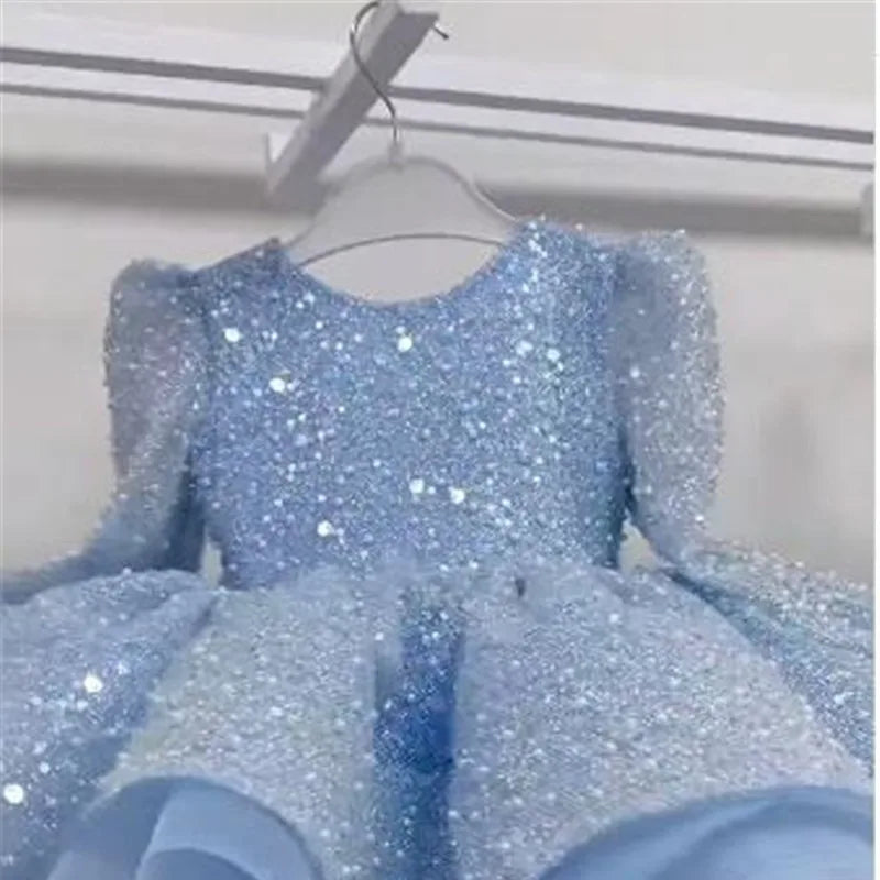 Gorgeous girl sequin birthday dress girl host princess dress flower girl fluffy dress model runway piano performance dress