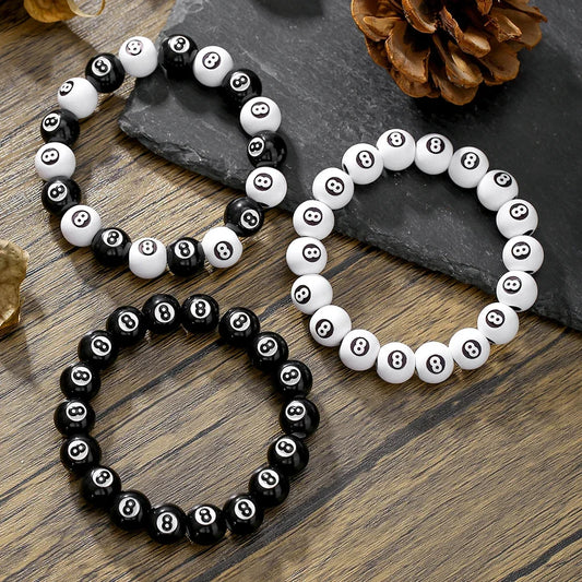 Hot-Selling Creative Billiards Black 8 Bead Bracelet Billiards Figure Eight Elastic Bracelet Accessory Couple Bracelet Jewelry