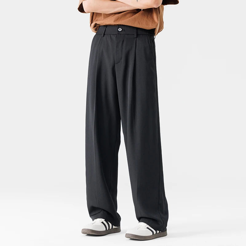 Men Suit Pants Casual Pant Solid Wide Leg Business Trousers Straight