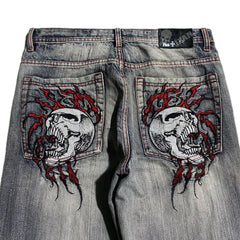 Skull Embroidered Loose Fit Jeans Fashion Harajuku Trend Y2K Women Casual Street