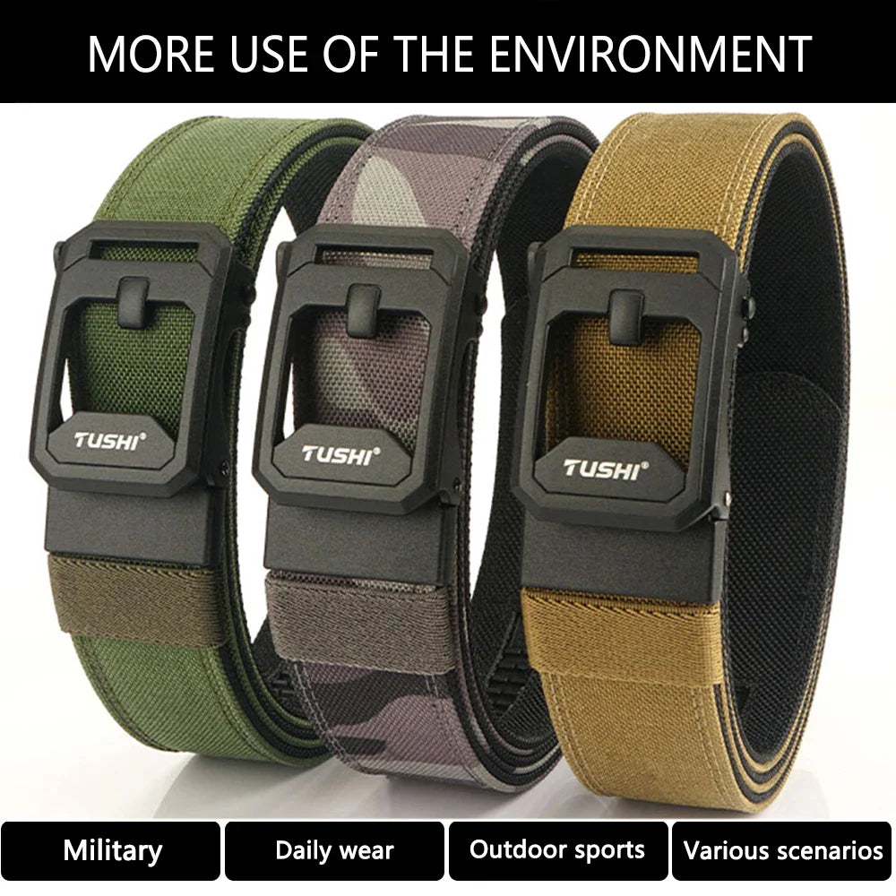 TUSHI New Men's Military Tactical Belt Tight Sturdy Nylon Heavy Duty Hard Belt for Male Outdoor Casual Belt Automatic Waistband