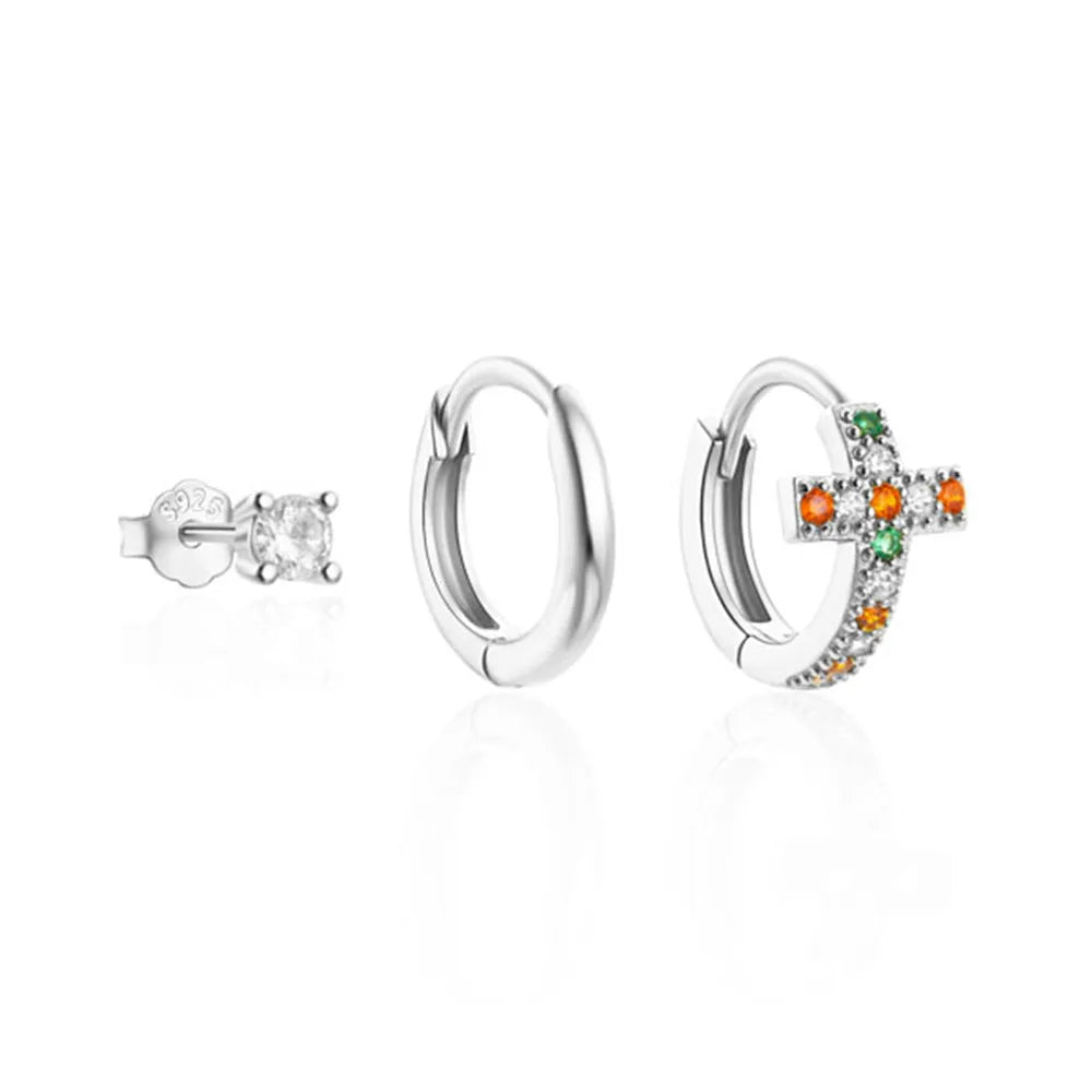 AIDE 925 Sterling Silver 3pcs 4pcs Set Zircon Stud Earrings 18k Gold Star Minimalism Huggies Earring Fine Jewelly Set Party Gift