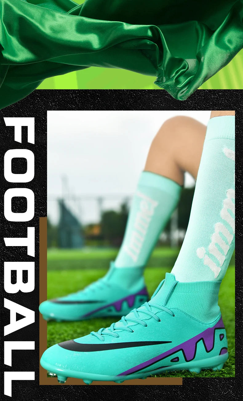 Men Soccer Cleats High Ankle Football Boots TF/FG Training Outdoor Long Spikes