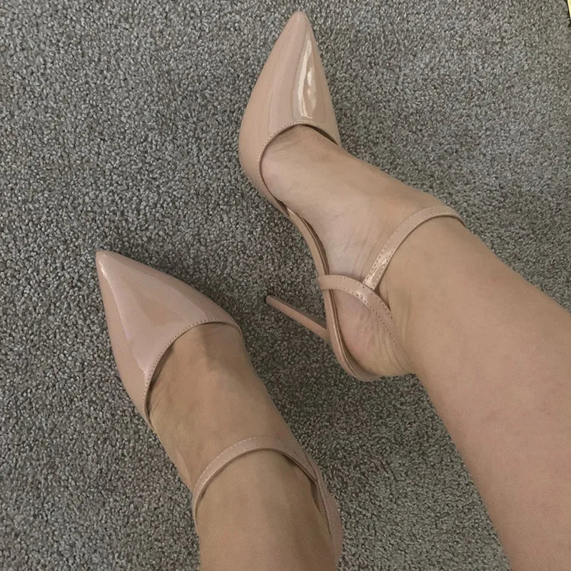 Women 10.5cm High Heels Sandals Lady Metallic Gray Patent Leather Stripper Ankle Strap Sandles Wedding Fetish Nightclub Shoes