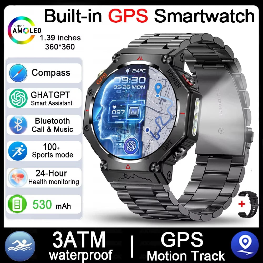 2025 For HUAIWE Military Outdoor GPS Sports Smart Watch Men 1.39" 5ATM Waterproof 530mAh ChatGPT AI Assistant Compass Smartwatch