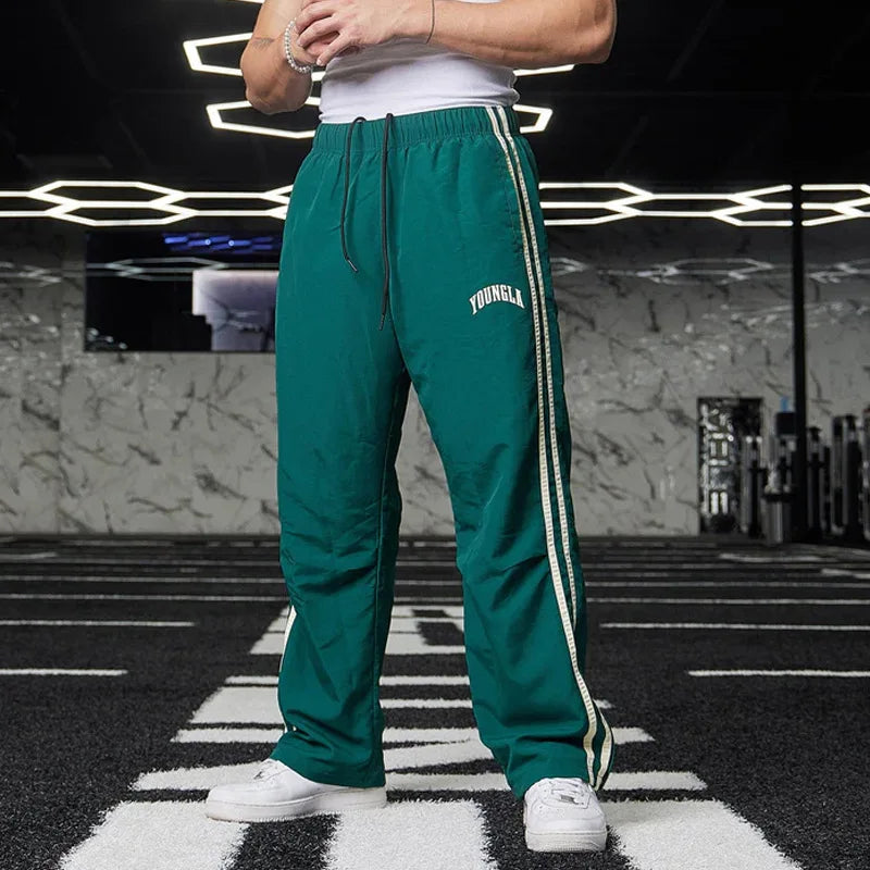 Men's Sports Pants Double Stripe Stitching Casual Fitness Sports Print Gym Loose