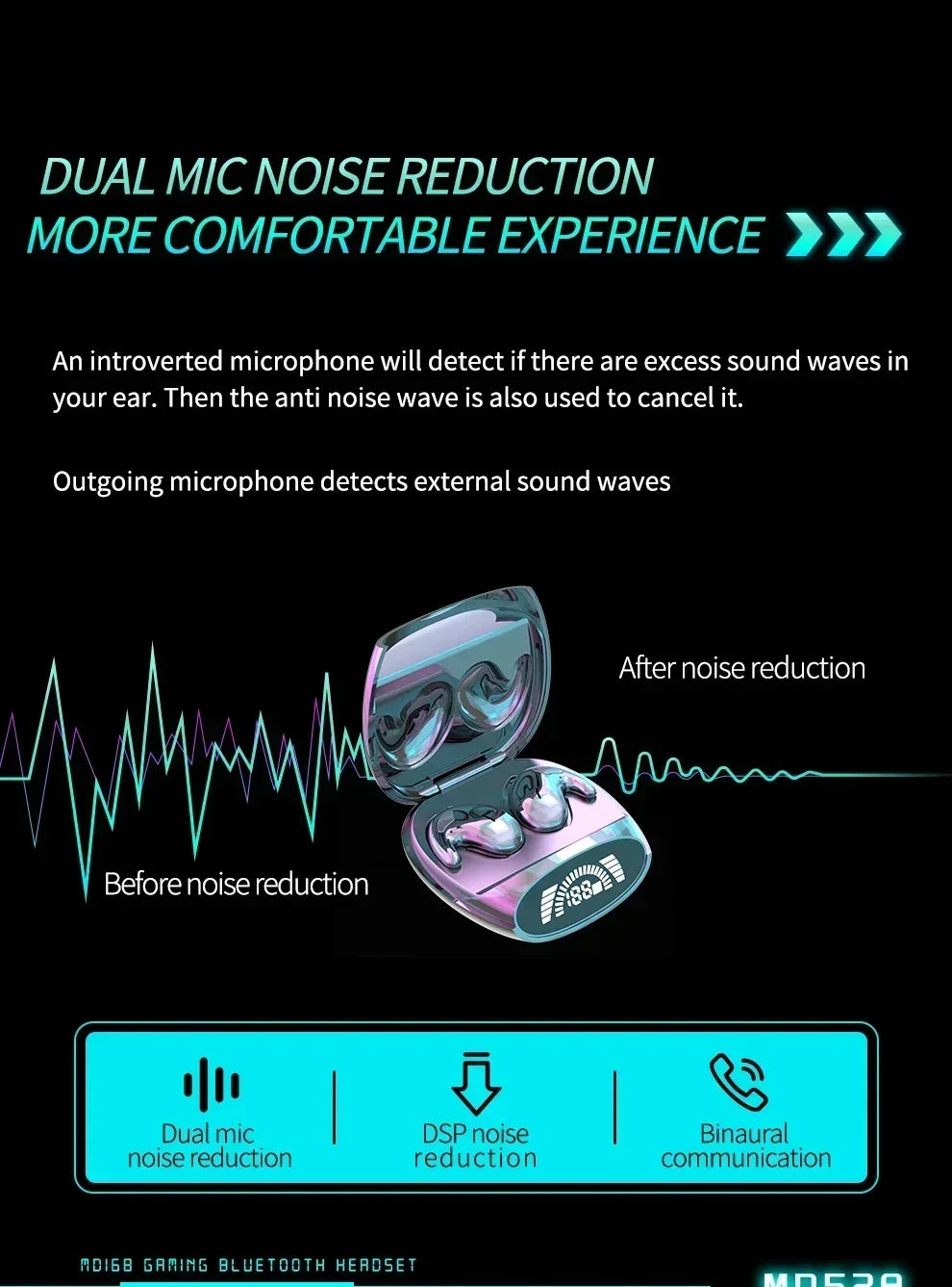 Wireless Sports Bluetooth Headphones Highend Tws Dual Ear Sleep In Ear Md528 Mini Painless Call Noise Cancelling Thin Headphones